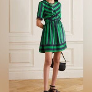 NWT Staud York Striped Satin Mini Dress Malachite